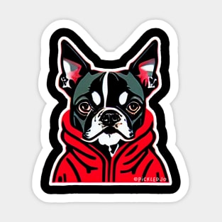 French Bulldog in a red hoodie Sticker